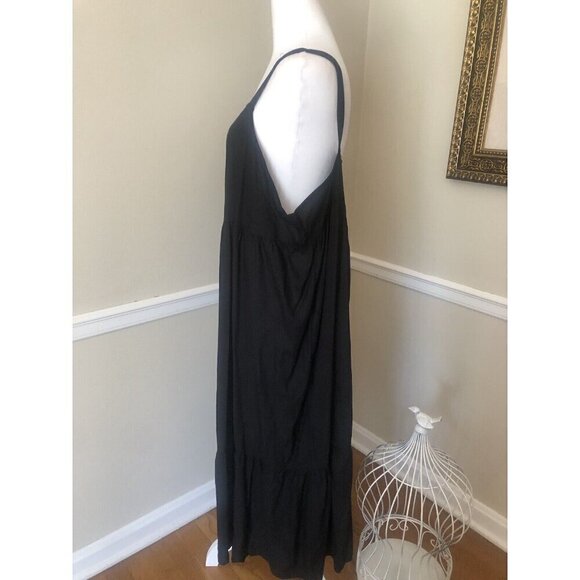 NWT SO Womens Size 2X Black Sleeveless Tiered Midi Dress Button Front - Picture 3 of 6